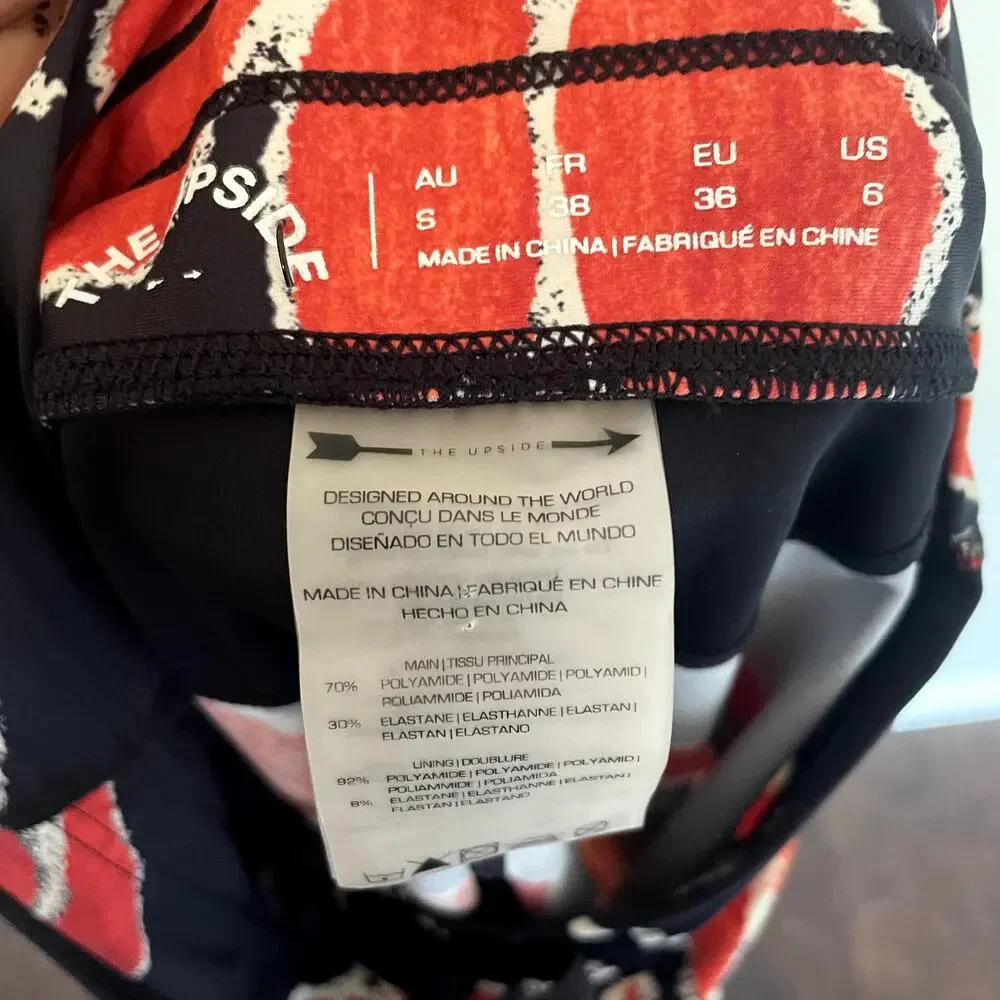 The Upside Hibiscus-Print Drawstring Yoga Pants in Black & Red SZ 6